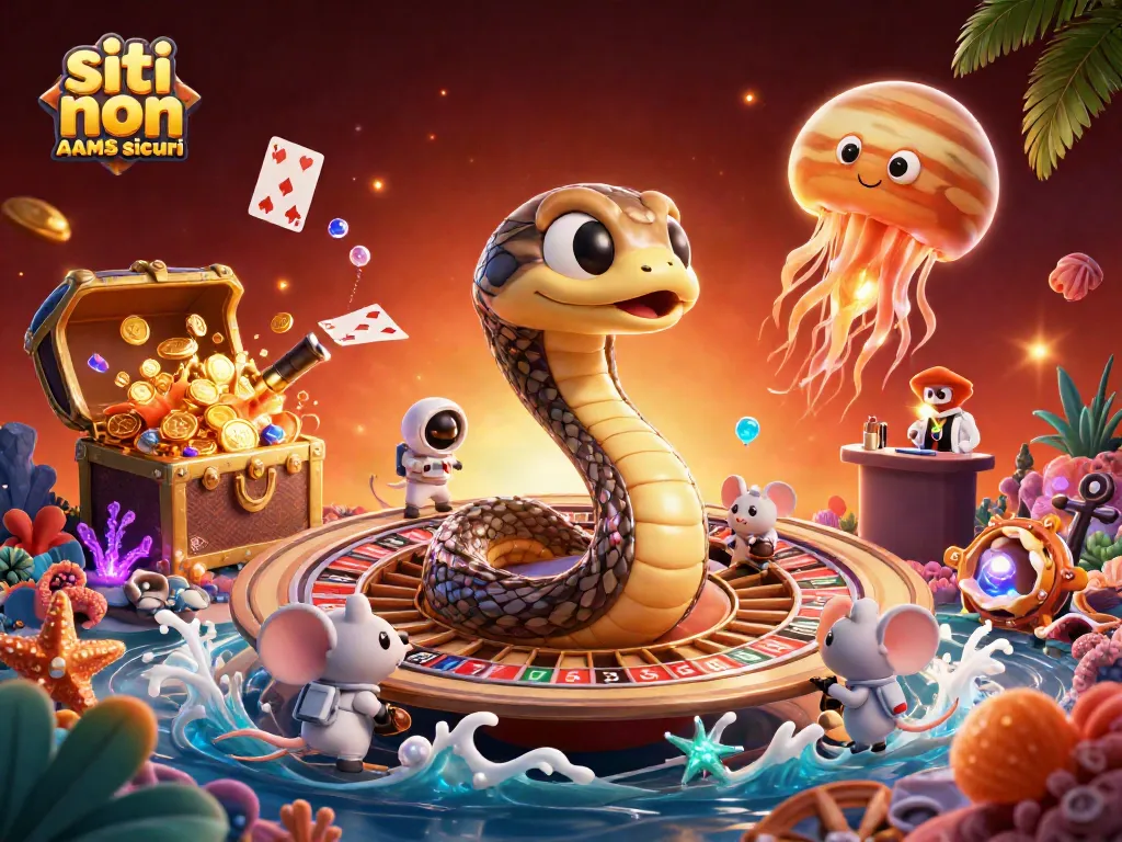 Gioca nei siti non AAMS sicuri con slot avvincenti e offerte allettanti in un'illustrazione 3D fantastica.