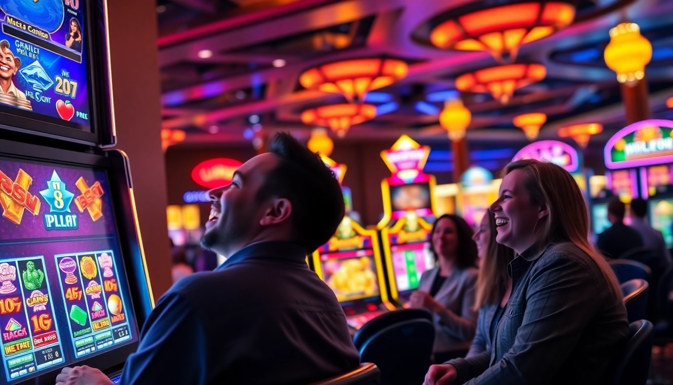 Bermain Slot Gacor dengan antusias di sebuah kasino yang ramai.