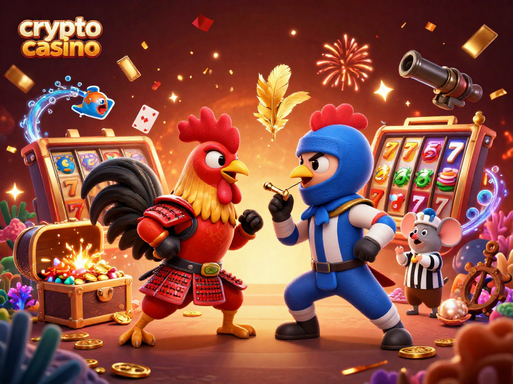Gagnez au crypto casino avec des personnages colorés en pleine action dans une ambiance dynamique.