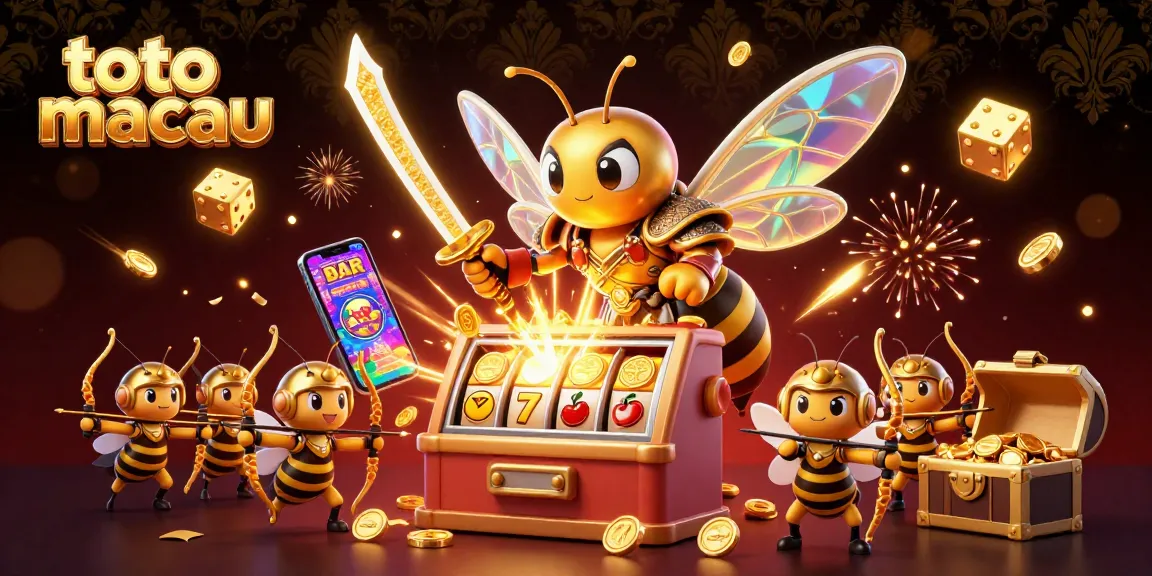 Experience the excitement of toto macau with this vibrant slot machine jackpot illustration.