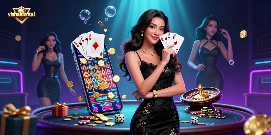 Experience the thrill of vishaldental with playing cards and golden coins in a vibrant casino scene.