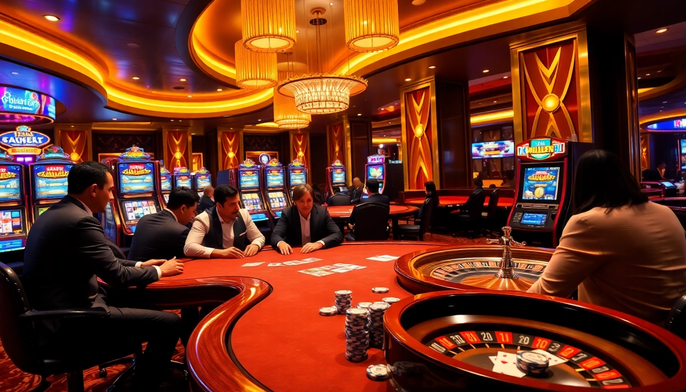 HM88 casino players engaging in an exhilarating poker game at an upscale gambling venue.