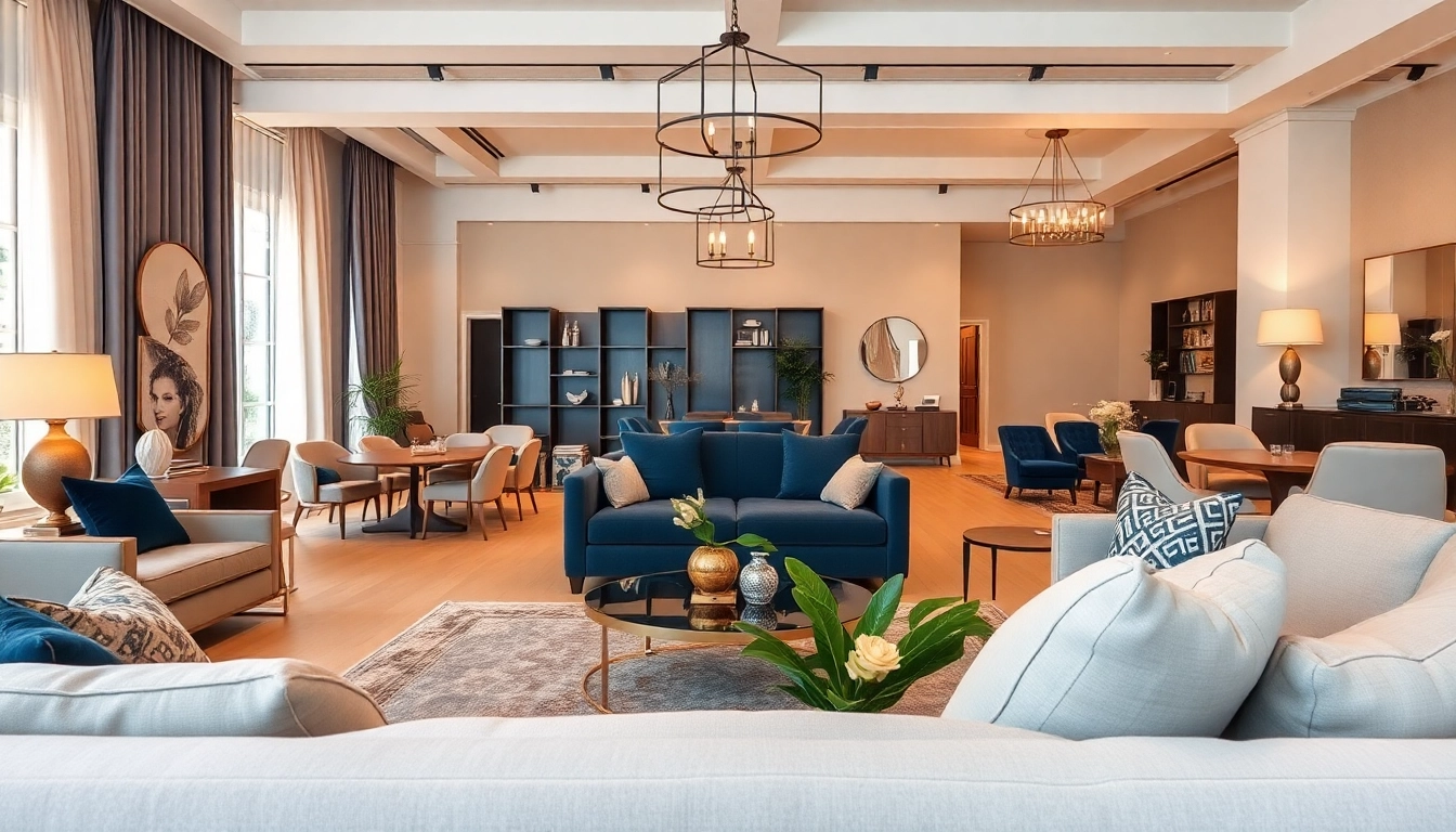 Δωμάτιο με μοντέρνα έπιπλα από το https://deco2.gr, όπως καναπέδες και φωτιστικά σε ζεστά χρώματα.