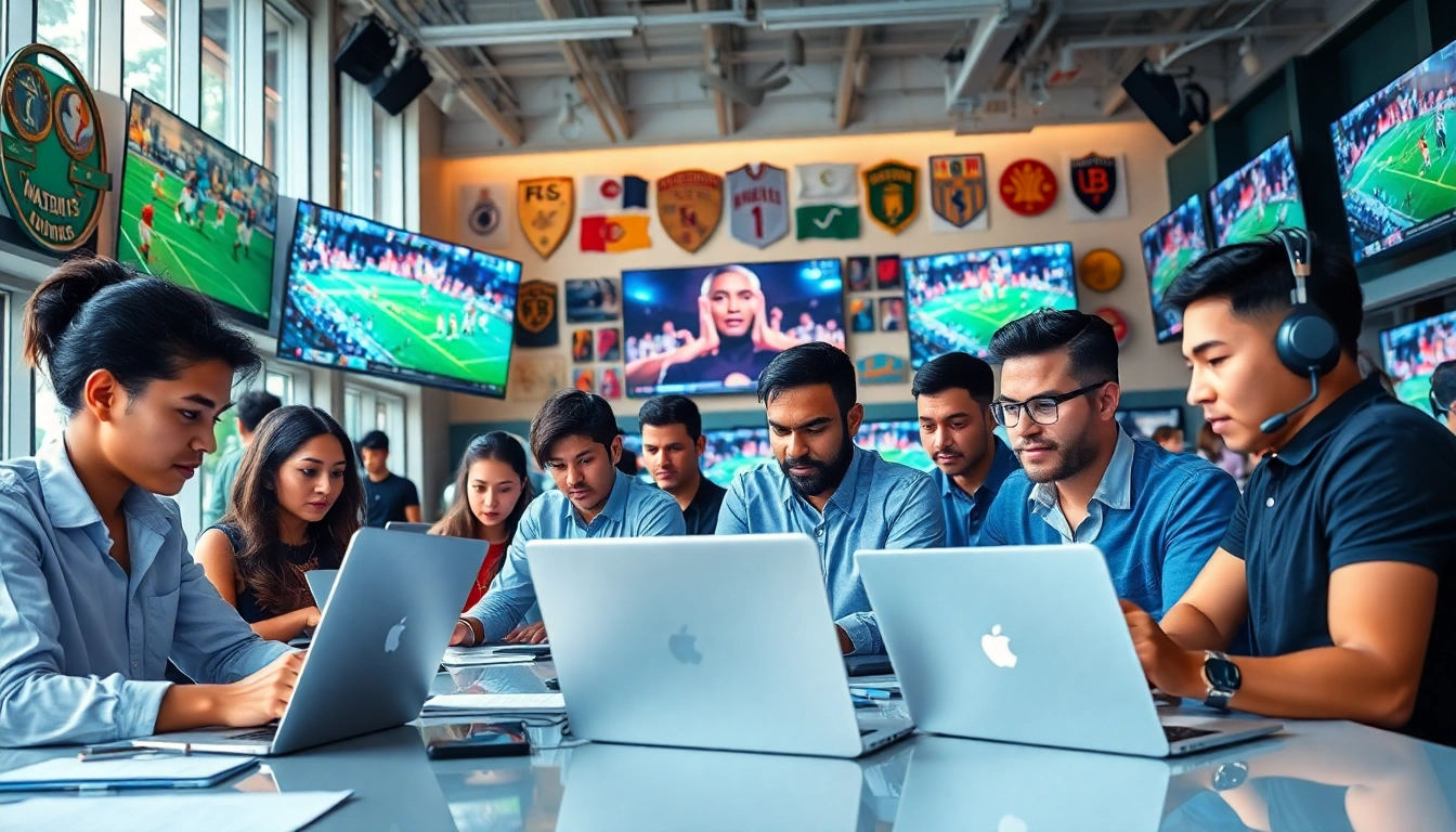 Engage with the latest updates from https://thesportstribune.in, showcasing a vibrant newsroom filled with sports journalists.