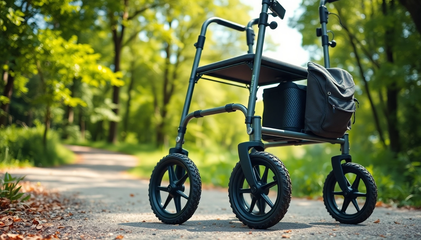 Outdoor rollator testsieger presented in a scenic park, showcasing durability and comfort.