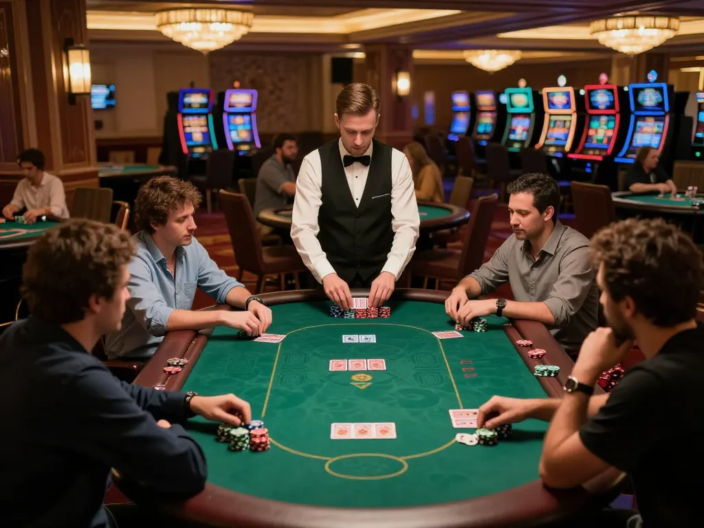 Players engage in a strategic poker game at BJ886 casino table with chips and cards in action