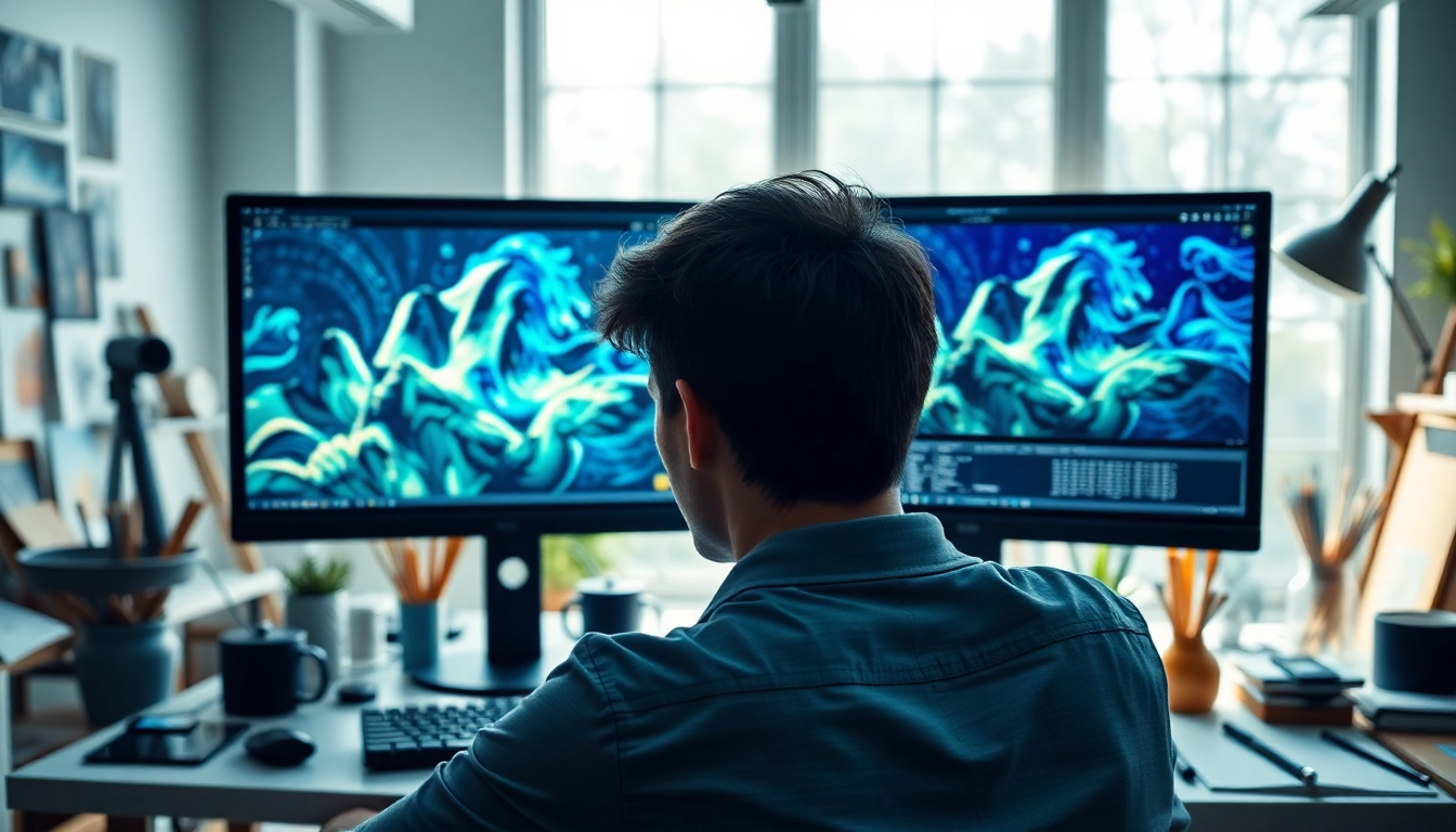 Transforming images to images in a vibrant digital workspace with graphic designer.