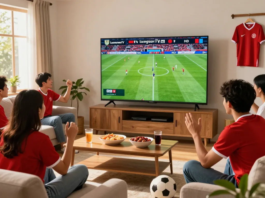 Football fans enjoying Luong Son TV live stream, capturing excitement and community during the match.
