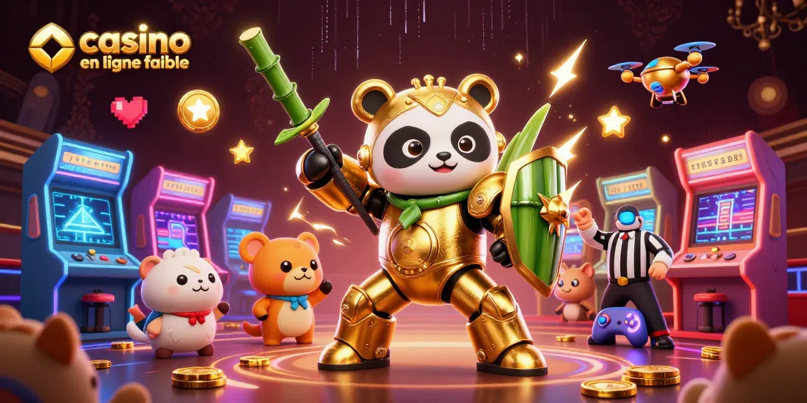 Découvrez le casino en ligne fiable avec une illustration dynamique de panda doré dans un robot de combat.
