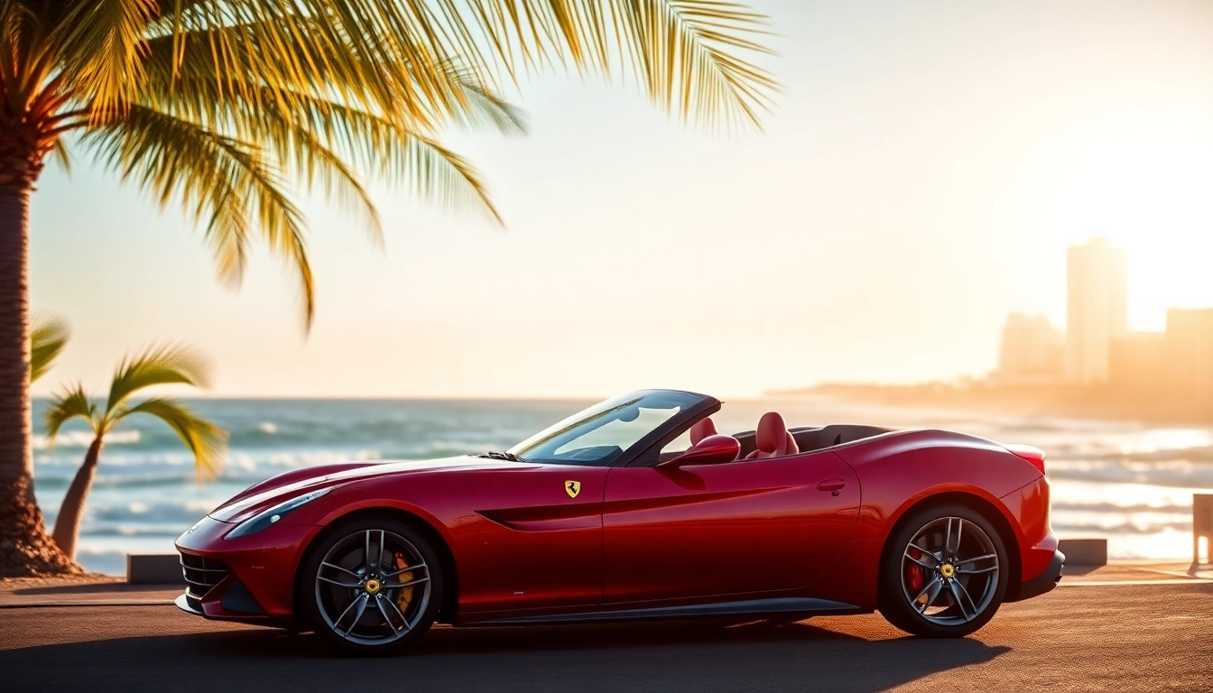 Experience the elegance of Ferrari Portofino pre-owned Durban parked by the scenic coastline.