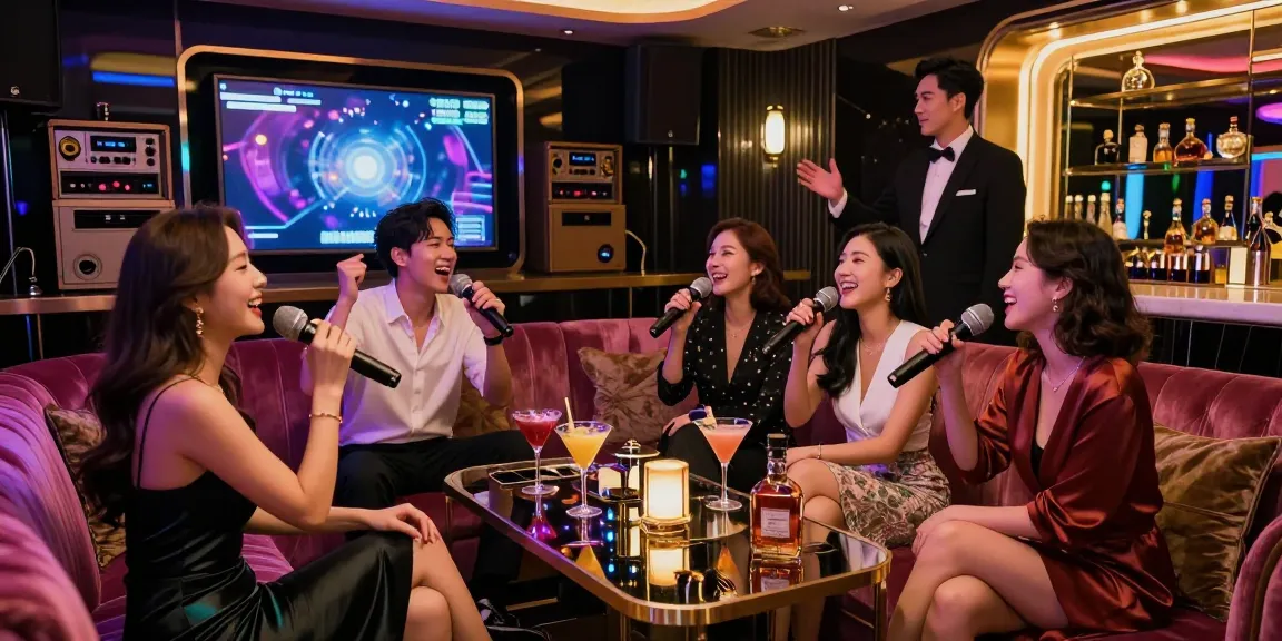 강남가라오케에서 친구들과 함께 노래하고 즐기는 즐거운 모습