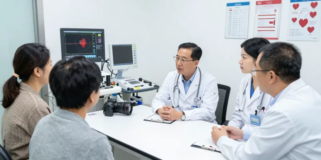 Heart failure treatment team discussing patient care in a clinical setting.