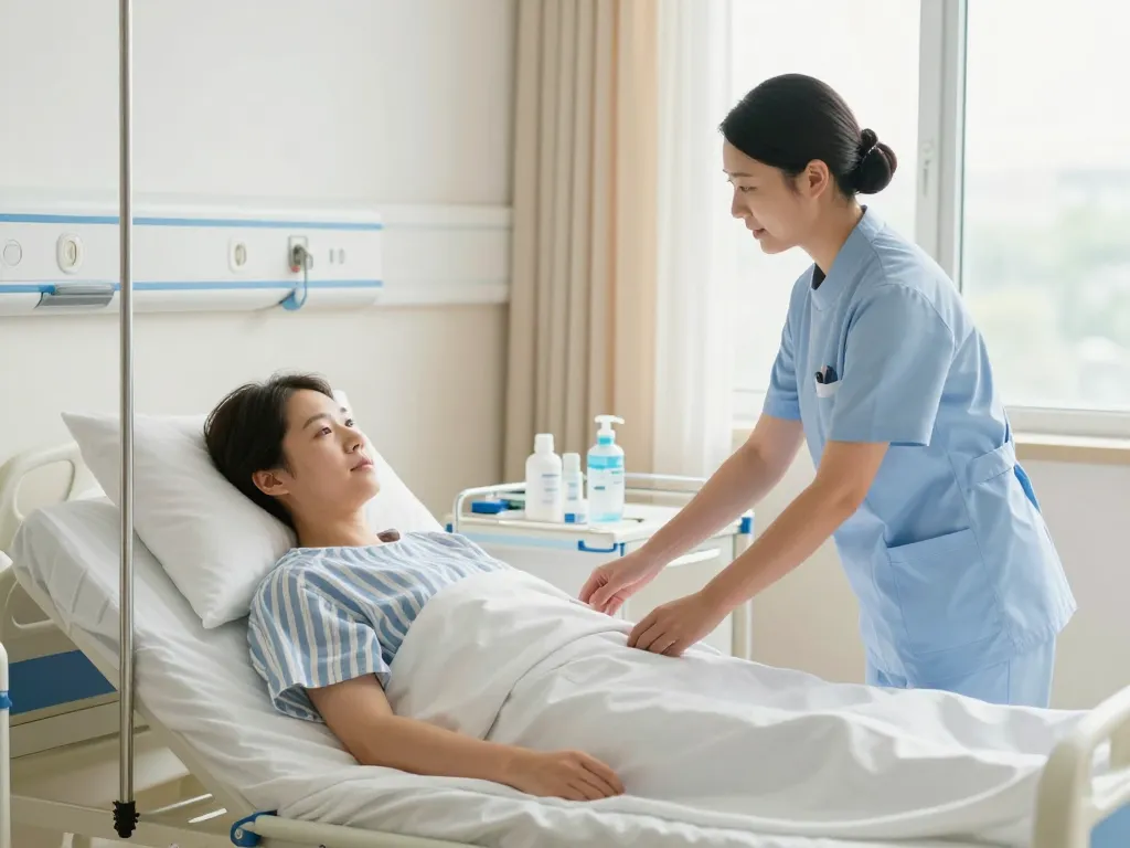 Comfortable giường bệnh nhân in a modern hospital room, showcasing patient care and support.
