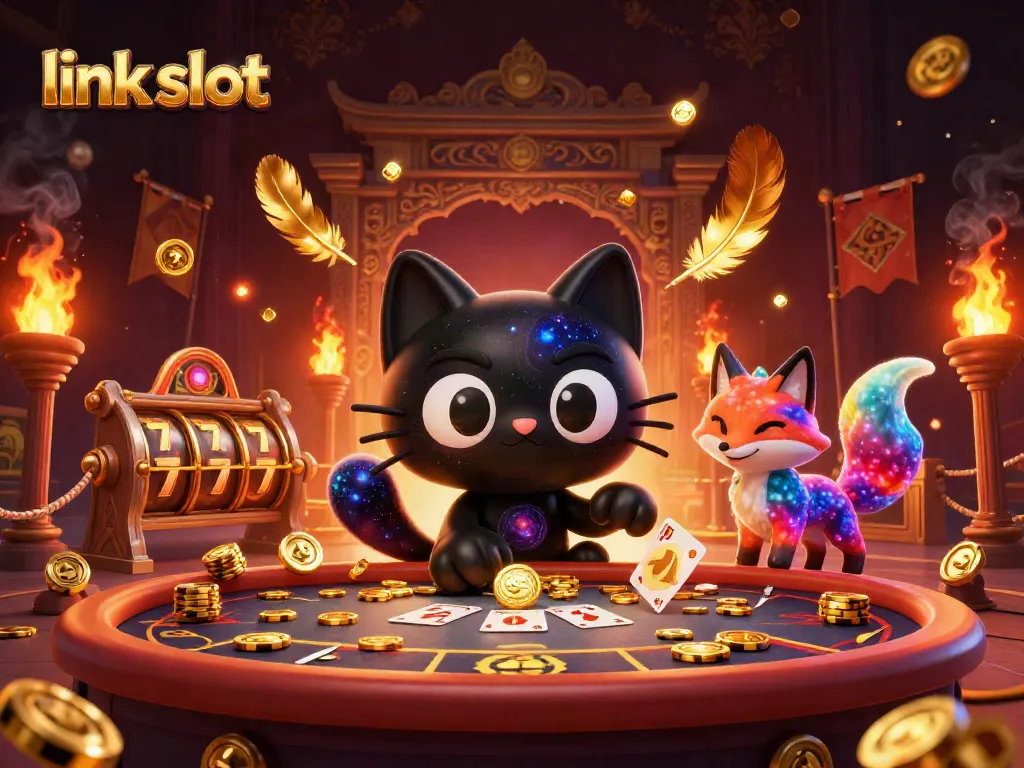 Engage in thrilling link slot action with a vibrant cosmic casino illustration.
