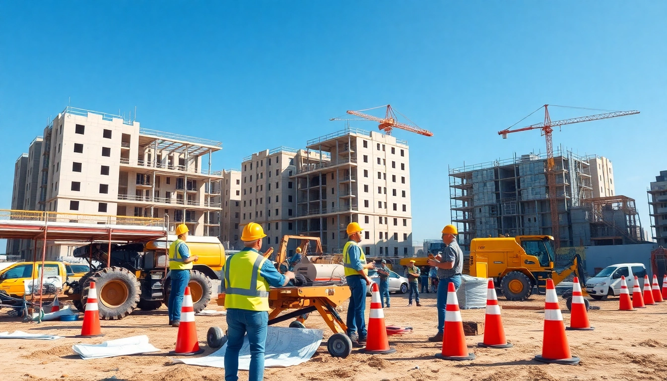 Tennessee construction news featuring active construction site with workers and machinery engaged in building activities.