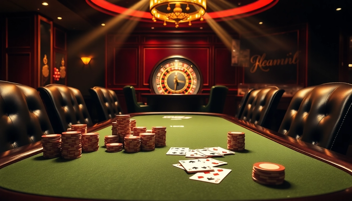 Experience the thrill of poker at http://98wintt.com/ with a luxurious setup showcasing vibrant poker chips and cards.