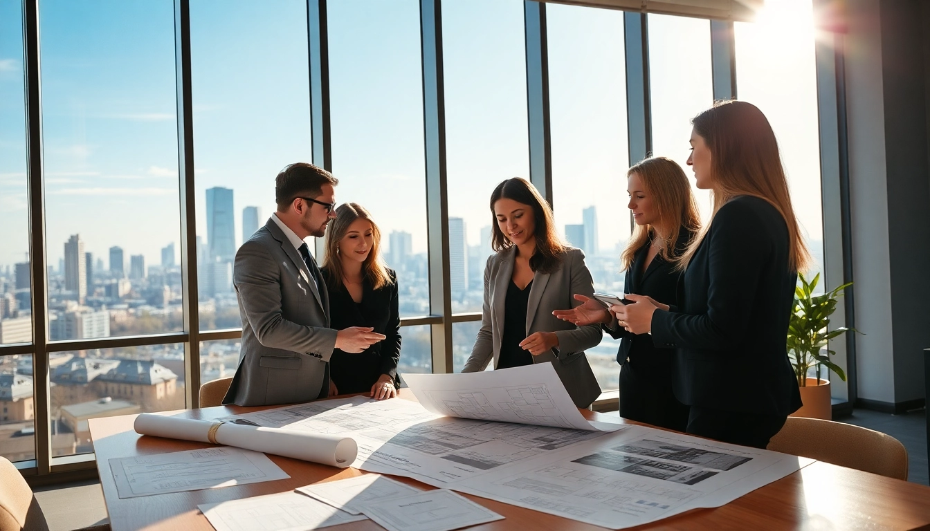 Real Estate professionals collaborating in a modern office setting.