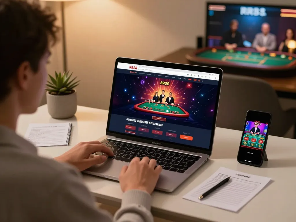 RR88 online gaming experience with a laptop and live dealer game setup.