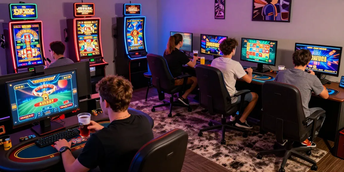 Benihtoto players immersed in competitive online gaming with exciting visuals in a cozy home office.