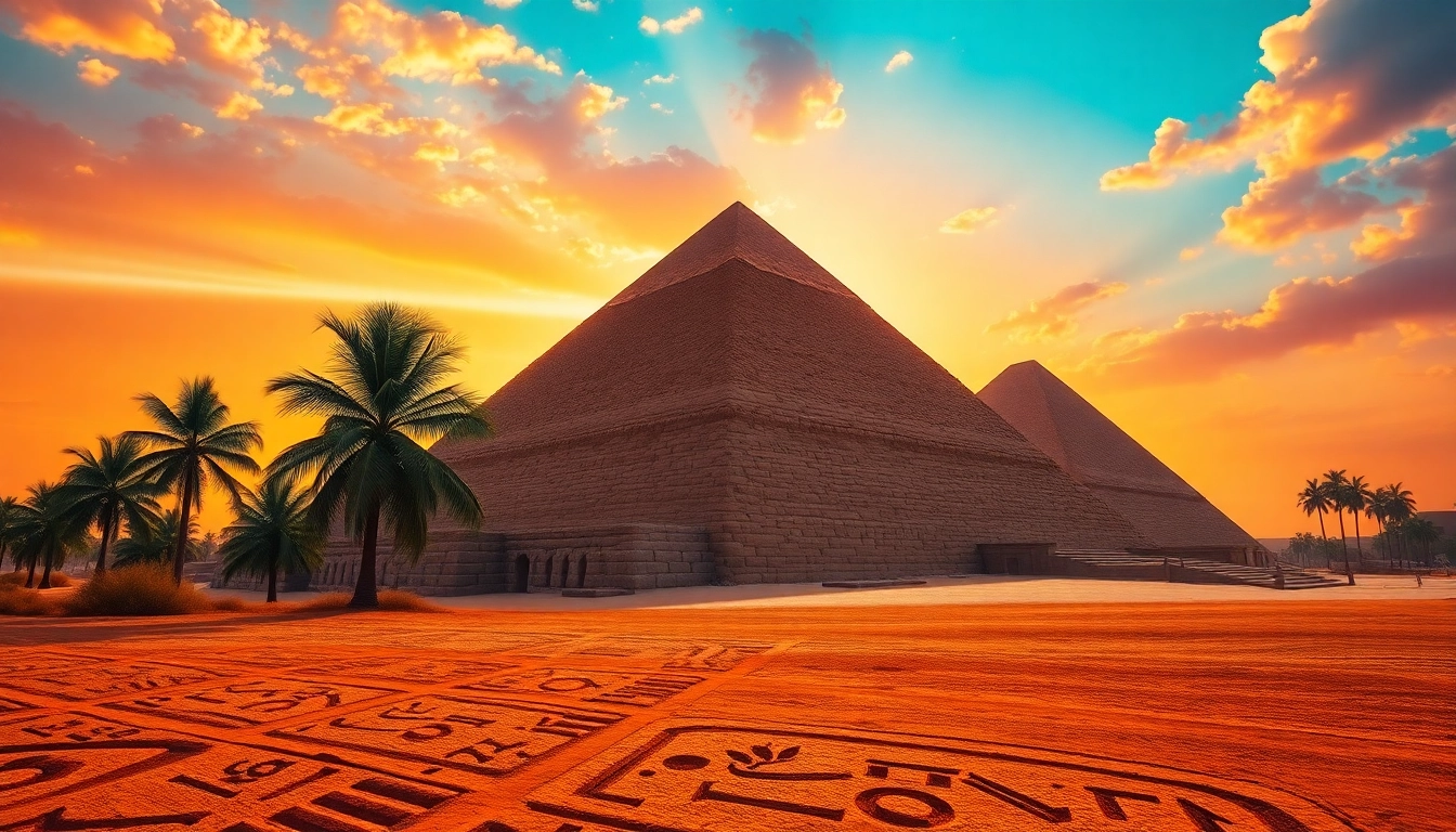 Explore the majestic piraminds against a colorful sunset, showcasing ancient history and grandeur.