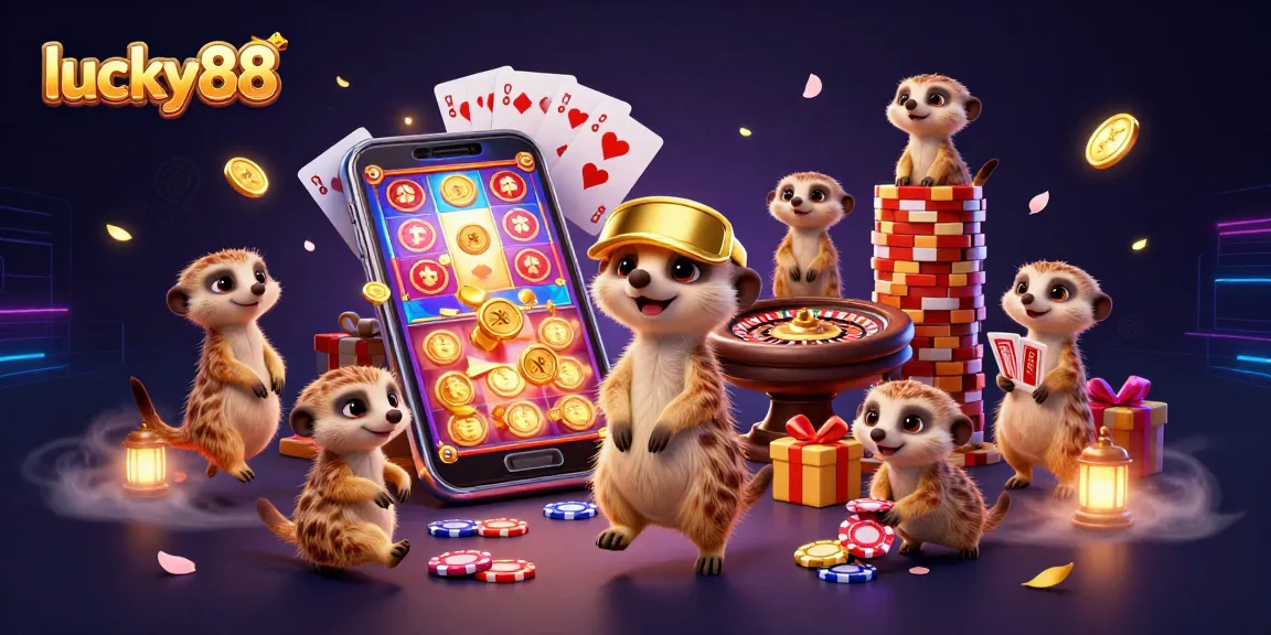 Experience thrilling gameplay with lucky88's engaging casino scene featuring meerkats in a vibrant setting.