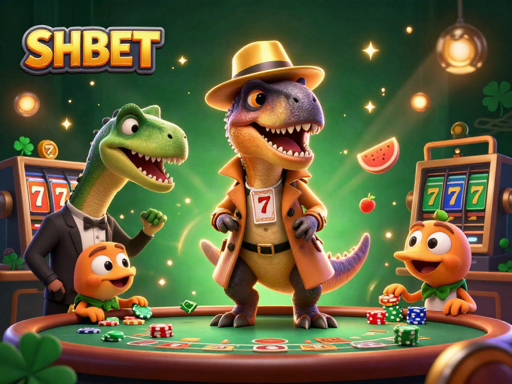 Experience thrilling gaming action at SHBET with 3D characters in a vibrant casino scene.