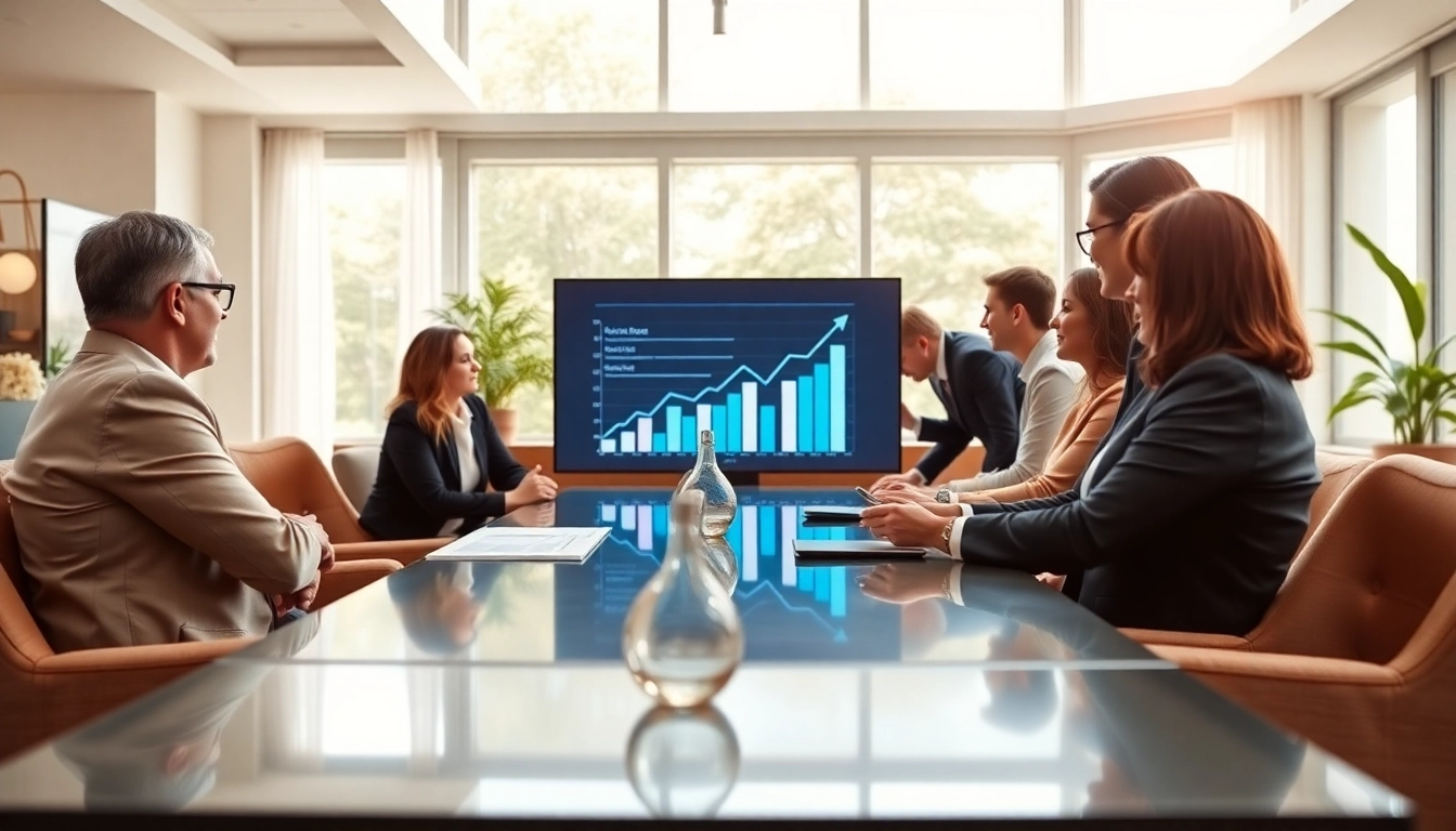 Financial advisors from legacy bridge financial group collaborating over investment growth strategies in a modern setting.