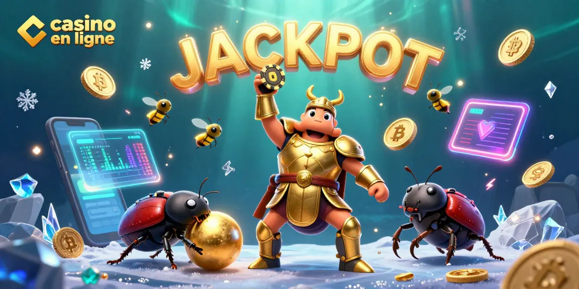 Jouez au casino en ligne avec le scarabée hercule victorieux portant un jeton de poker.