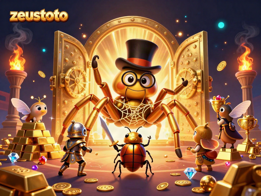 Engage with zeustoto's thrilling casino fantasy featuring a golden tarantula and a brave beetle knight.