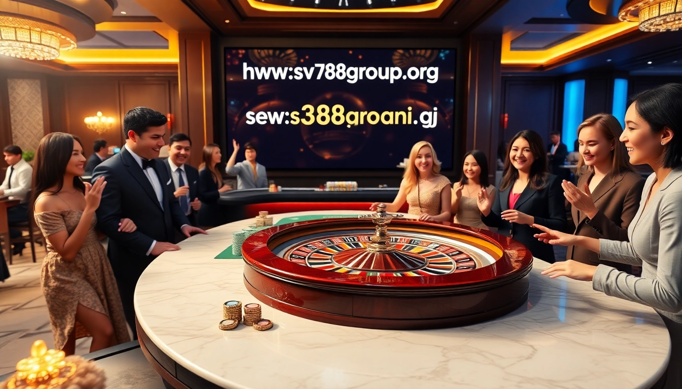 Players engaging in an energetic roulette game at https://sv388group.org/, surrounded by excitement and luxury.
