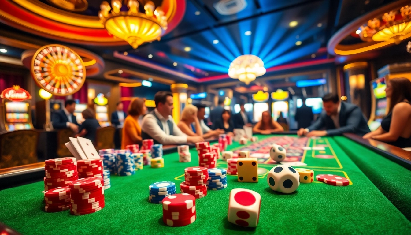 Intense gameplay at 67bet casino with players at poker table and roulette wheel.