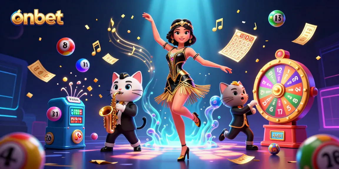 Spin exciting games on onbet with vibrant characters and dynamic lottery elements in a fun-filled casino environment.