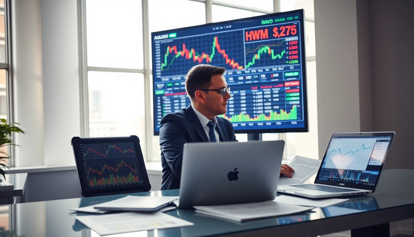 Analyze HWM stock price trends with a professional stock market analyst in a modern office.