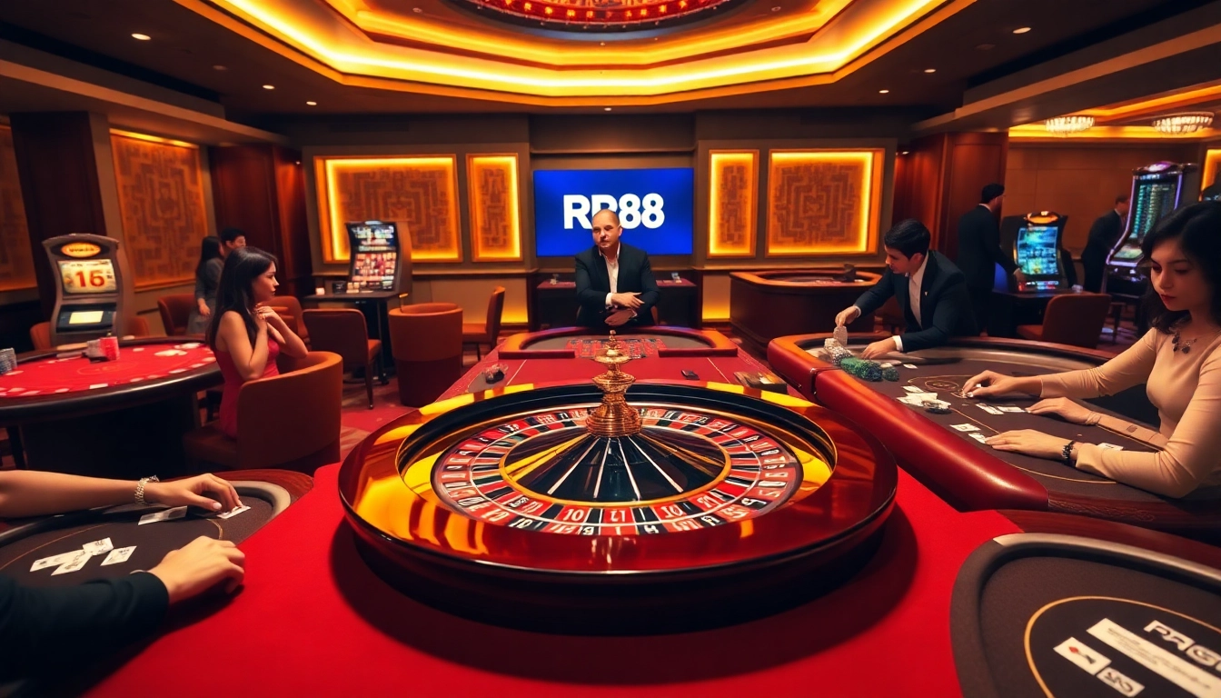 Experience excitement at RR88 with players engaging in a thrilling casino atmosphere.
