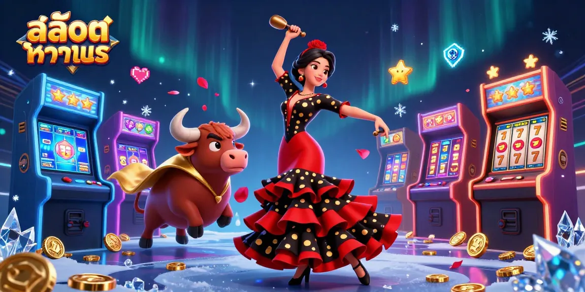 Engage in thrilling สล็อตทดลอง experiences with our dynamic illustration featuring casino elements and vibrant characters.
