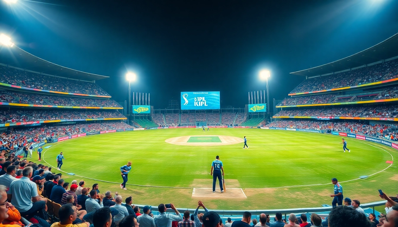 Analyze today's IPL match prediction today match with an active cricket scene and engaged spectators.