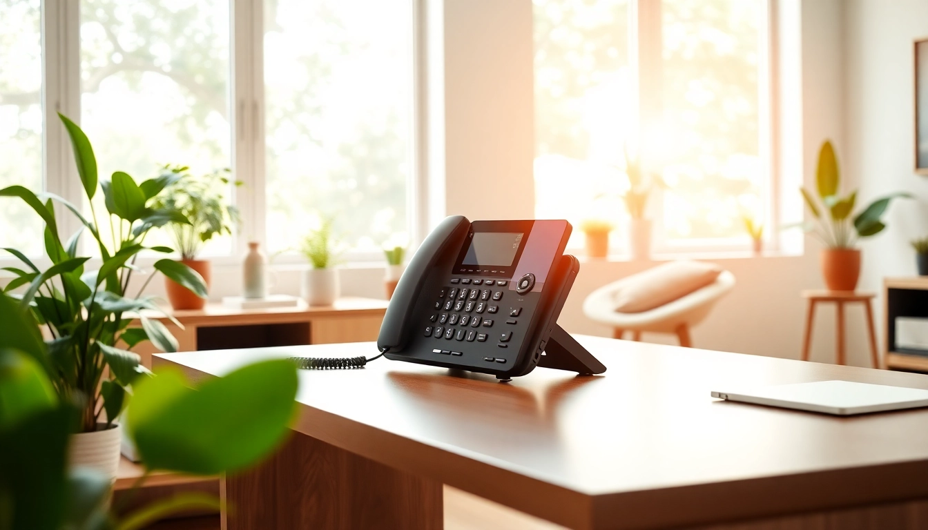 Boost your communication with a modern VOIP phone in a bright home office workspace.