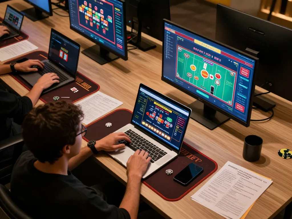 Player strategizing for poker on vuabet88 platform, showcasing focused online gambling setup