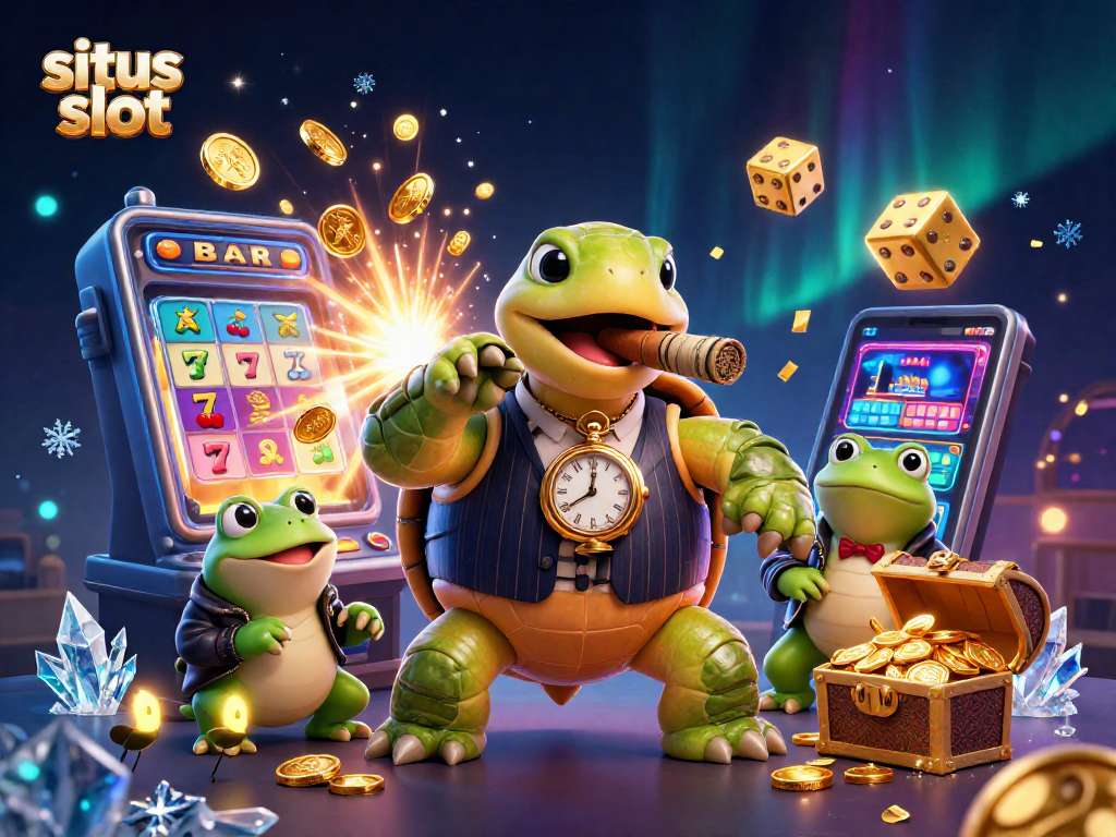 Gambarlah situs slot yang menggambarkan penyu besar dan penegak hukum di dunia kasino.