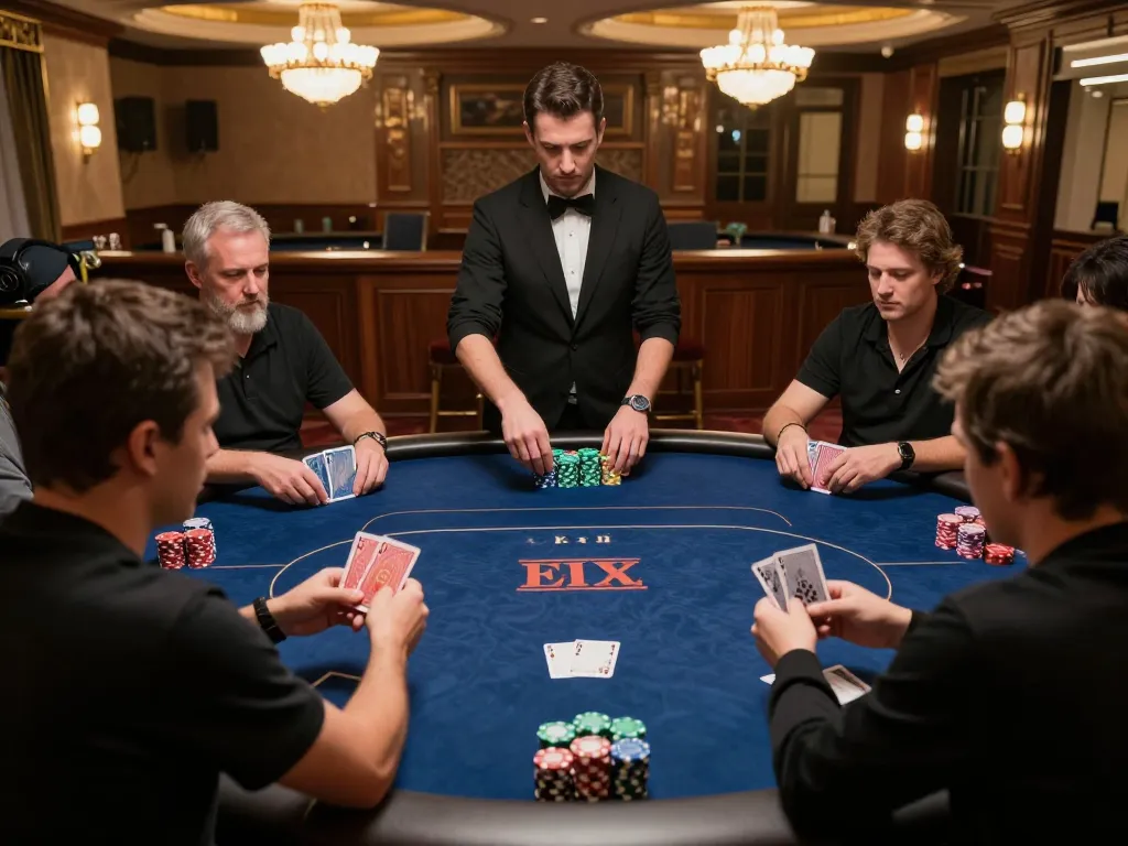 Players engage in a high-stakes poker game at an upscale casino while enjoying the excitement of w 88