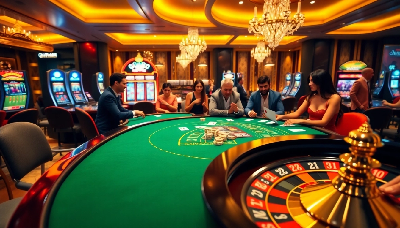 Engage in thrilling gameplay at af88 com's luxurious casino atmosphere featuring vibrant tables and exciting games.