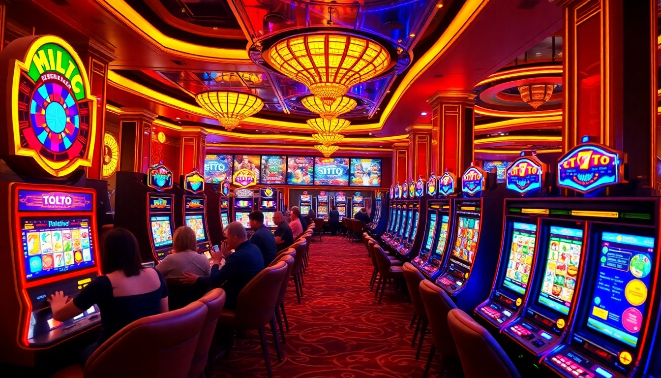 Engaged players enjoying the thrilling experience of toto slot machines in a luxurious casino setting.