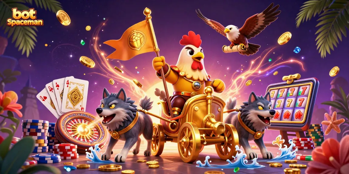Experience wins with bot spaceman in a vibrant casino-themed digital illustration