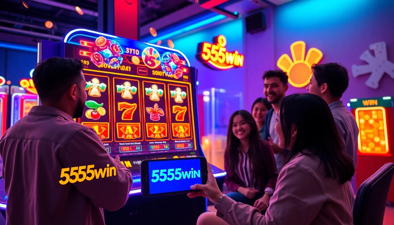 Exciting 555win gaming experience featuring vibrant visuals and friends celebrating a win.