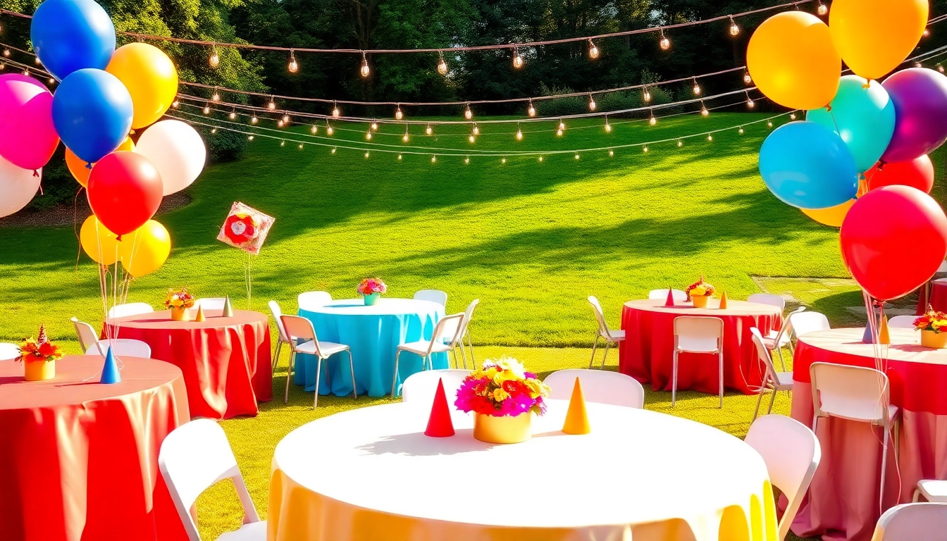Discover beautiful setups for Party Rentals Near Me with vibrant decorations and lively atmospheres.