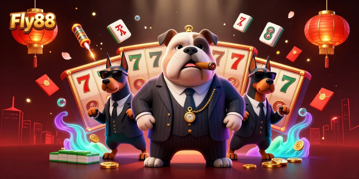 Play lucky slots at Fly88, featuring engaging casino characters in a vibrant, dynamic scene.