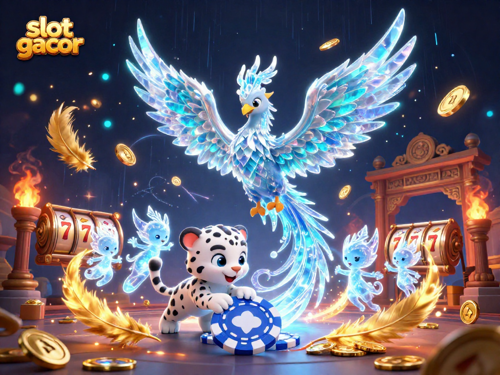 Putar slot gacor dengan suasana magis dari phoenix es dan koin emas mengelilingi permainan.