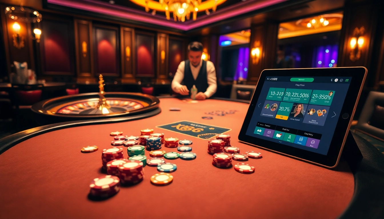 Engaging scene of casino excitement with XX88 poker table and roulette wheel.