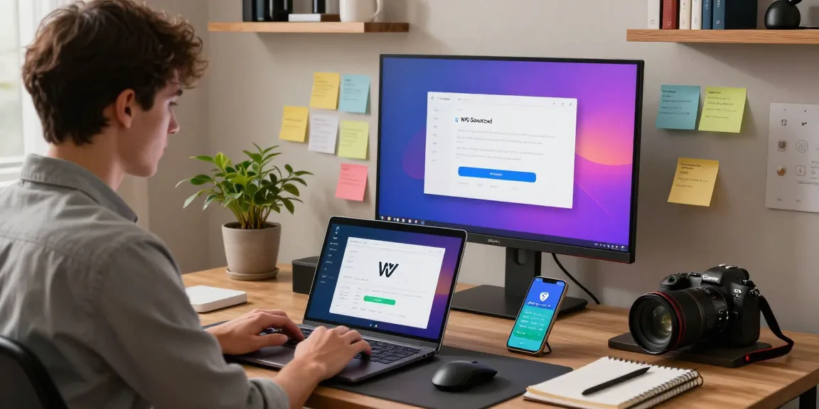 WPS Download in a modern office workspace showcasing software installation on a laptop.