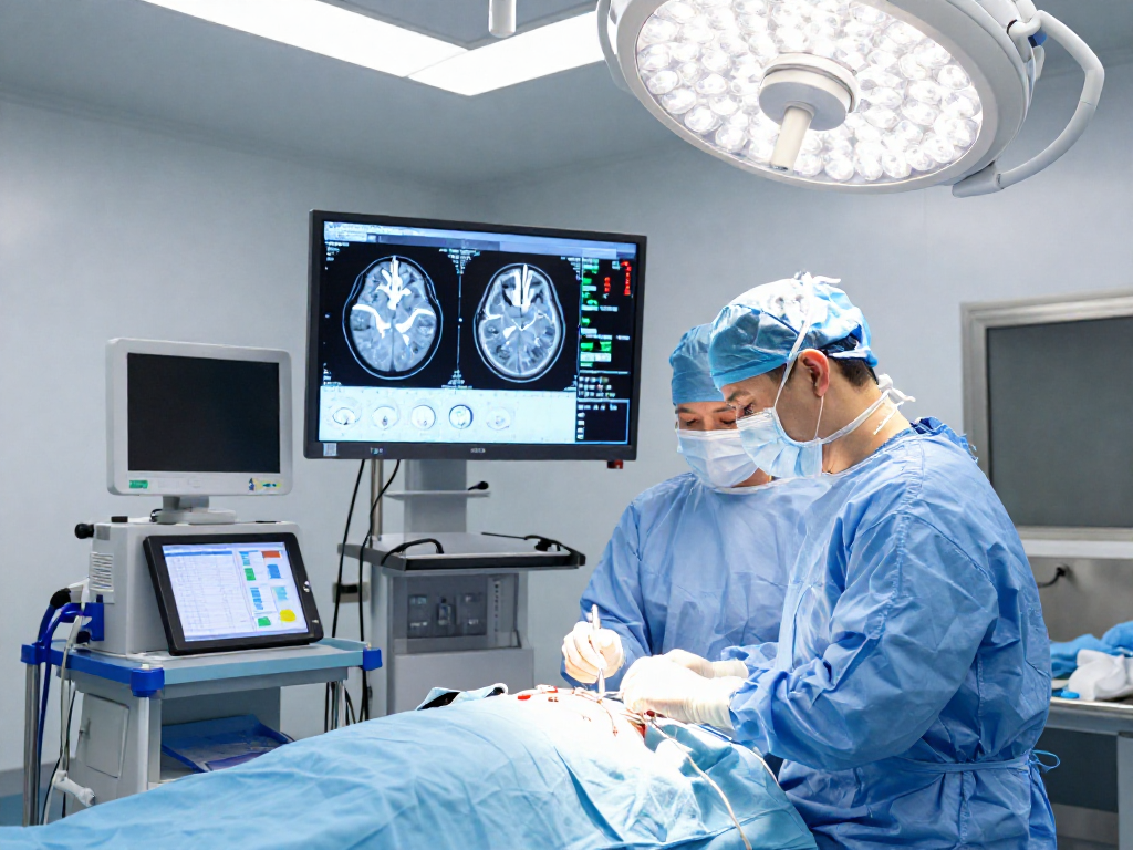 Organized beyin tümörü ameliyatı scene showcasing advanced surgical practices and a focused medical team in action.